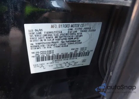 2005 Ford Five Hundred Limited from USA, damaged, VIN 1FAFP25155G192314